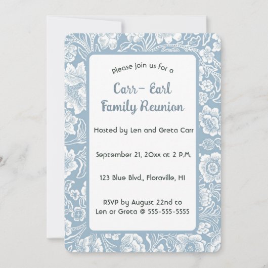 Invitation Fleurs bleues modifiables (Devant)