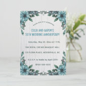 Invitation Fleurs bleues modifiables sur le bois gris Anniver (Debout devant)
