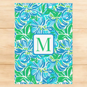 Invitation Fleurs bleues monogramme élégant