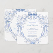 Invitation Fleurs bleues myosotis et rubans fluides (Devant / Derrière)