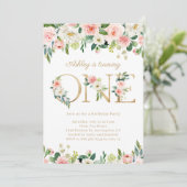 Invitation Fleurs bleues Or ONE Floral Premier anniversaire (Debout devant)