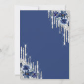 Invitation Fleurs Bleues Paillettes Gouttes Rose Gold 50e Ann (Dos)