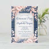 Invitation Fleurs bleues Parti de retraite en bois (Debout devant)