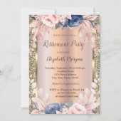 Invitation Fleurs bleues Parties scintillant or Rose or retra (Devant)