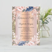 Invitation Fleurs bleues Parties scintillant or Rose or retra (Debout devant)