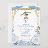 Invitation Fleurs Bleues Pastel Fiesta Baptême et Anniversair (Devant)