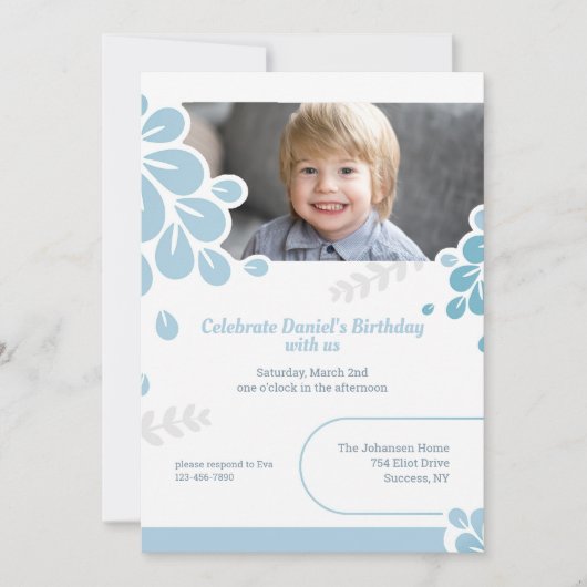 Invitation Fleurs Bleues Photo (Devant)
