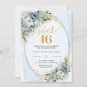 Invitation Fleurs Bleues Poussiéreuses Chic Douze Ans Anniver (Devant)