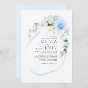 Invitation Fleurs bleues poussiéreuses Élégant Mariage romant
