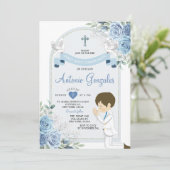 Invitation Fleurs bleues poussiéreuses Garçon première commun (Debout devant)