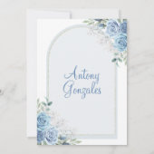 Invitation Fleurs bleues poussiéreuses Garçon première commun (Dos)