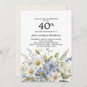 Invitation Fleurs bleues poussiéreuses Marguerites blanches 4 (Devant / Derrière)