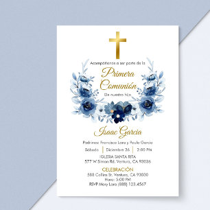 Invitation Fleurs bleues Première communion de gerbe en espag