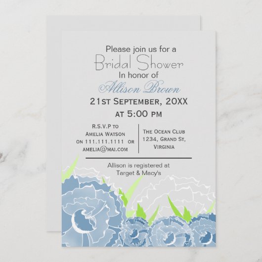 Invitation fleurs bleues printemps douche nuptiale (Devant / Derrière)