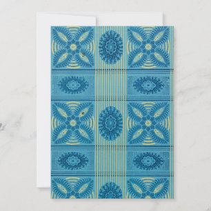 Invitation Fleurs bleues rayures jaunes vintage nature art
