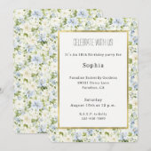 Invitation Fleurs Bleues Romantiques Anniversaire (Devant / Derrière)
