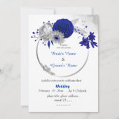Invitation fleurs bleues royales argent fleurs florales maria (Devant)
