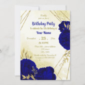 Invitation Fleurs bleues royales or feuilles anniversaire (Devant)