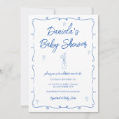 Invitation Fleurs Bleues tendance à la main Baby Boy Douche (Devant)