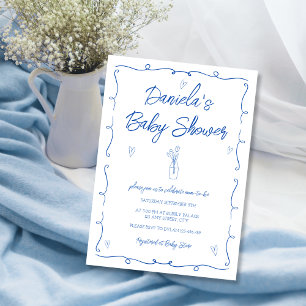Invitation Fleurs Bleues tendance à la main Baby Boy Douche