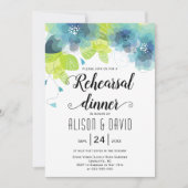 Invitation Fleurs bleues turquoises Dîner de répétition maria (Devant)