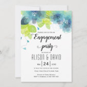 Invitation Fleurs bleues turquoises mariage fiançailles (Devant)