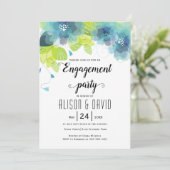 Invitation Fleurs bleues turquoises mariage fiançailles (Debout devant)