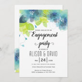 Invitation Fleurs bleues turquoises mariage fiançailles (Devant / Derrière)