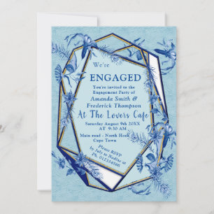 Invitation Fleurs bleues turquoises sur un support texturé sc