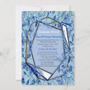 Invitation Fleurs bleues turquoises sur un support texturé sc