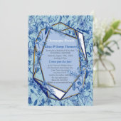 Invitation Fleurs bleues turquoises sur un support texturé sc (Debout devant)