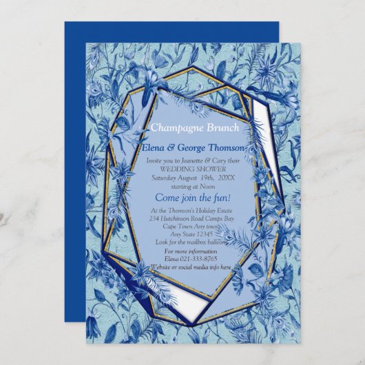 Invitation Fleurs bleues turquoises sur un support texturé sc (Devant / Derrière)
