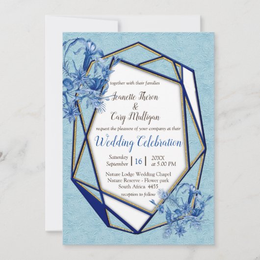 Invitation Fleurs bleues turquoises sur un support texturé sc (Devant)