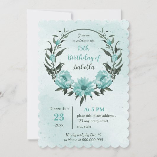 Invitation fleurs bleues verdure anniversaire botanique (Devant)