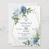 Invitation fleurs bleues verdure anniversaire géométrique (Devant)