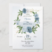 Invitation fleurs bleues verdure botanique couronne anniversa (Devant)