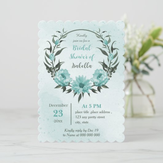 Invitation fleurs bleues verdure botanique douche nuptiale (Debout devant)