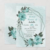 Invitation fleurs bleues verdure botanique douche nuptiale (Devant / Derrière)