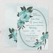 Invitation fleurs bleues verdure mariage géométrique (Devant / Derrière)