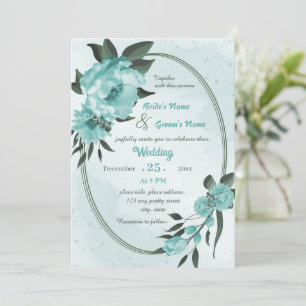 Invitation fleurs bleues verdure mariage géométrique