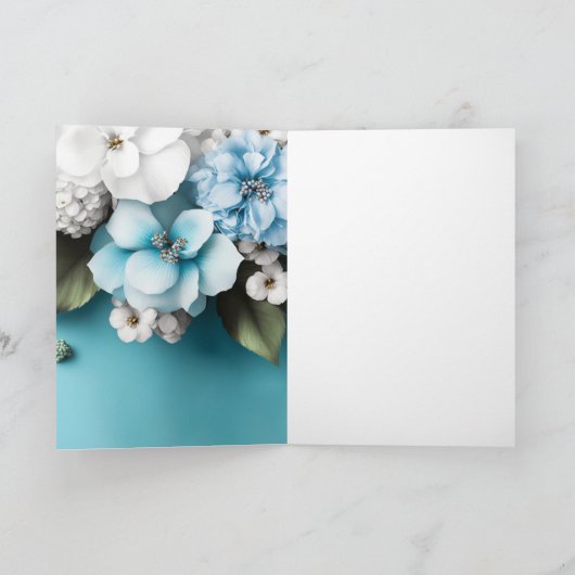 Invitation Fleurs bleues vert feuille or parties scintillant  (Intérieur)