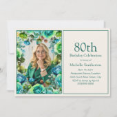 Invitation Fleurs bleues vert sarcelle modernes Photo de 80e (Devant)