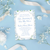 Invitation Fleurs bleues vertes 25e anniversaire