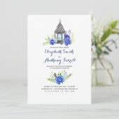 Invitation Fleurs bleues Vintage lanterne Mariage aquarelle (Debout devant)