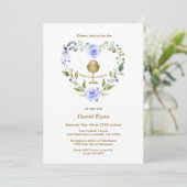 Invitation Fleurs bleues Wreath Boy Première Communion sainte (Debout devant)