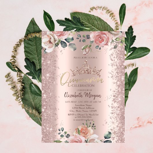 Invitation Fleurs Blush Diamants Or Rose
