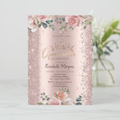 Invitation Fleurs Blush Diamants Or Rose (Debout devant)