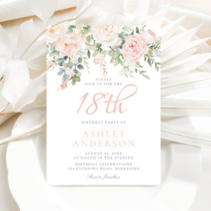 Invitation Fleurs Blush & Sage Filles 18ème anniversaire fête