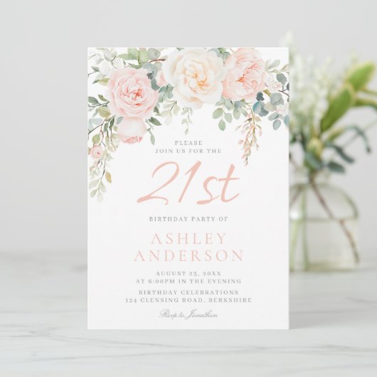 Invitation Fleurs Blush & Sage Filles 21ème anniversaire (Debout devant)