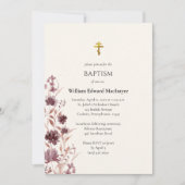 Invitation Fleurs Bohème de Couleur Vin Baptême Orthodoxe (Devant)